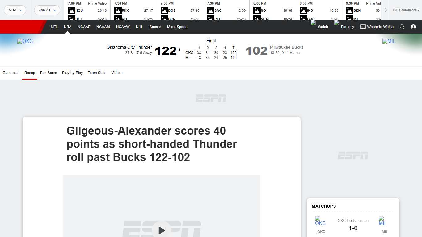 Thunder 122-102 Bucks (Jan 21, 2026) Game Recap - ESPN